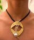 Gold-toned circular pendant-Necklace